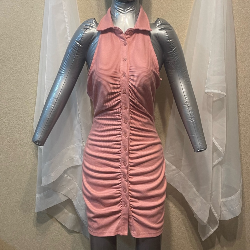 Better Be Pink Collared Ruched Mini Dress